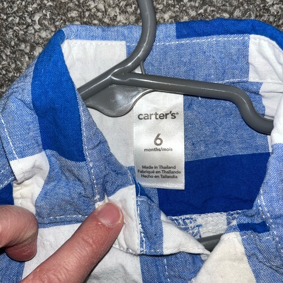Blue white checkered Carters button up romper 6 months - Picture 2 of 2
